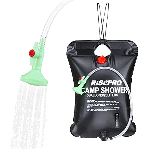 RISEPRO Solar Dusche Tasche, 5 Gallonen/20L Solar Heizung Camping Dusche Tasche mit Temperatur Hot Wasser 45 °C Wandern...