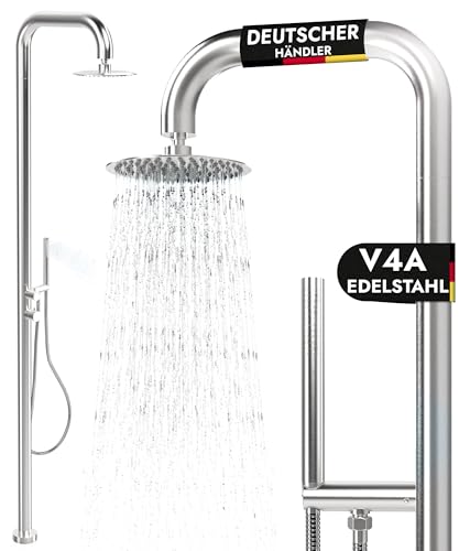 LAWA Living and Lifestyle Außendusche Garten V4A Edelstahl Gartendusche Warm Kalt mit Handbrause Sauna Dusche für...