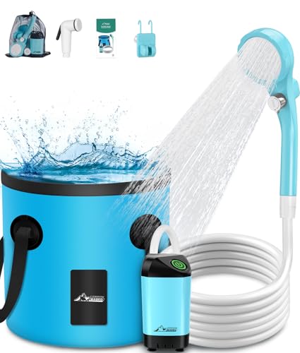 WADEO Tragbare Campingdusche Akku mit Pumpe und Duscheimer, Outdoor-Camping-Duschset mit Akku, Mobile Duschen...