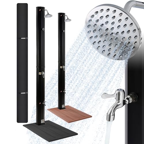 Arebos Solardusche 35L & Bodenelement Anthrazit | inklusive Abdeckhaube | mit integriertem Thermometer & Fußdusche |...