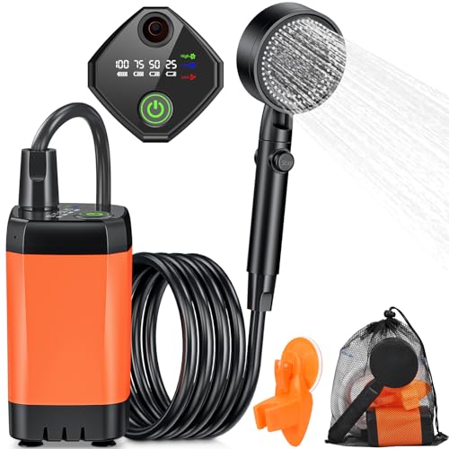Rsaoty Campingdusche mit Pumpe, 3000mAh Campingdusche Akku Camping,Mobile Duschen Außenduschen mit Duschkopf und 2M...