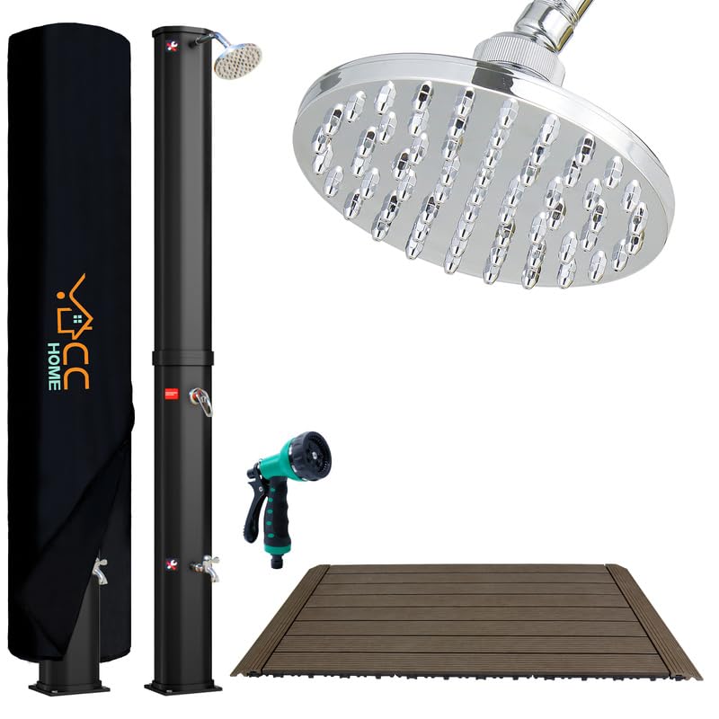 CCLIFE Solardusche mit Bodenplatte und Handbrause 40L Solar Gartendusche Pooldusche Regendusche Außendusche Garten...